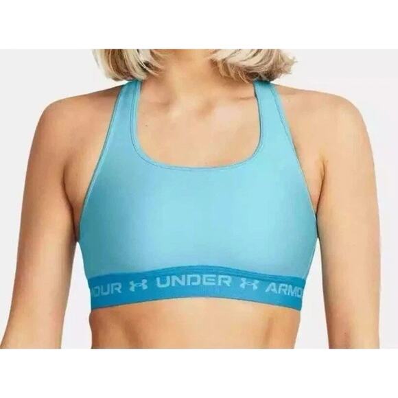 Under Armour Women's Crossback Mid Sports Bra in Sky Blue/Capri XS NEW - Picture 2 of 6